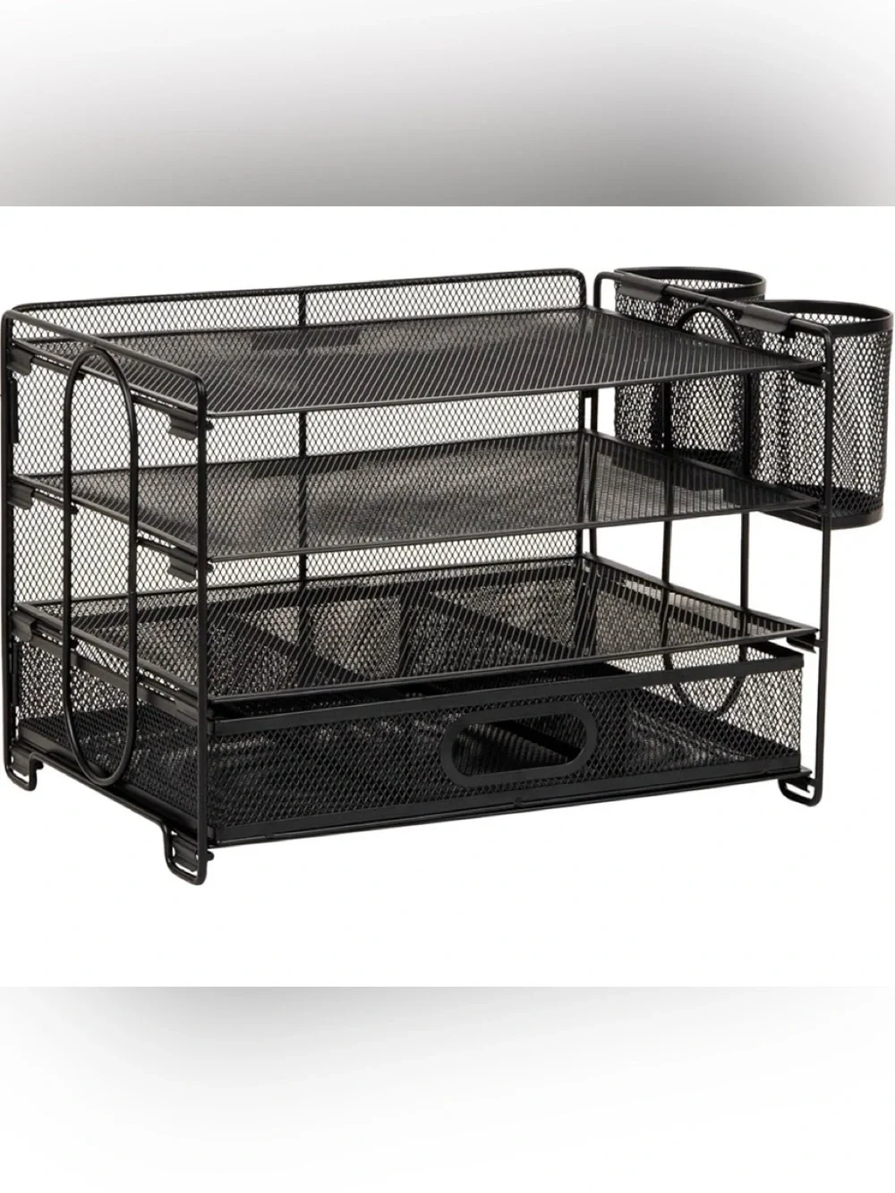 Mesh Desk Organizer, 3 Trays, 1 Drawer, 2 Pen Holders, Office Desktop Organizer